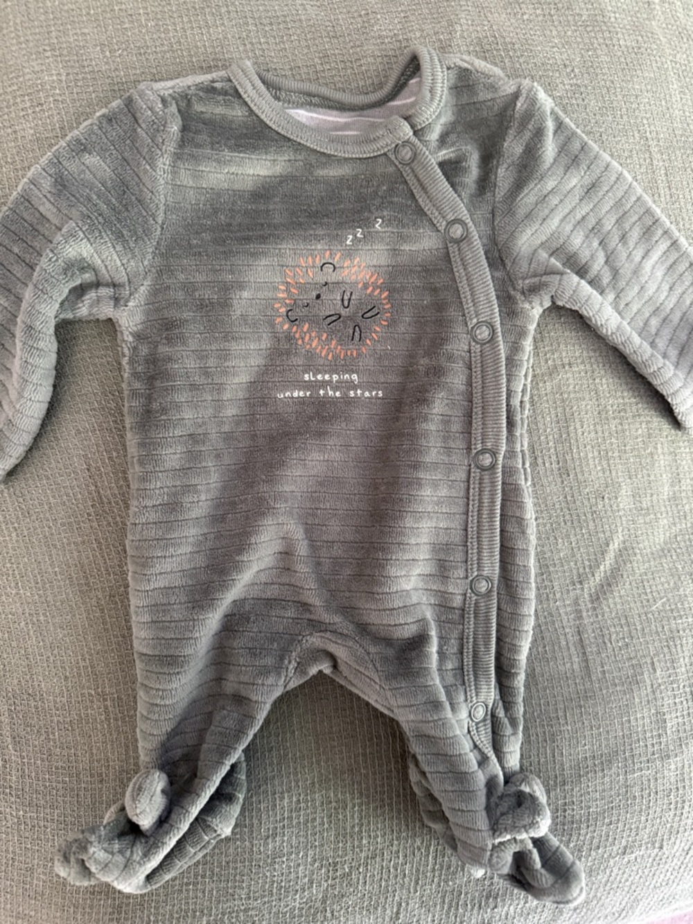Dark green Baby Footed One-Piece with Sleeping Hedgehog Graphic